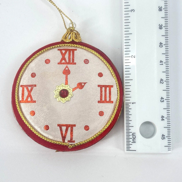 Vintage Frankel Clock Ornaments Red Green Felt 2-1/2 inches - Picture 8 of 15